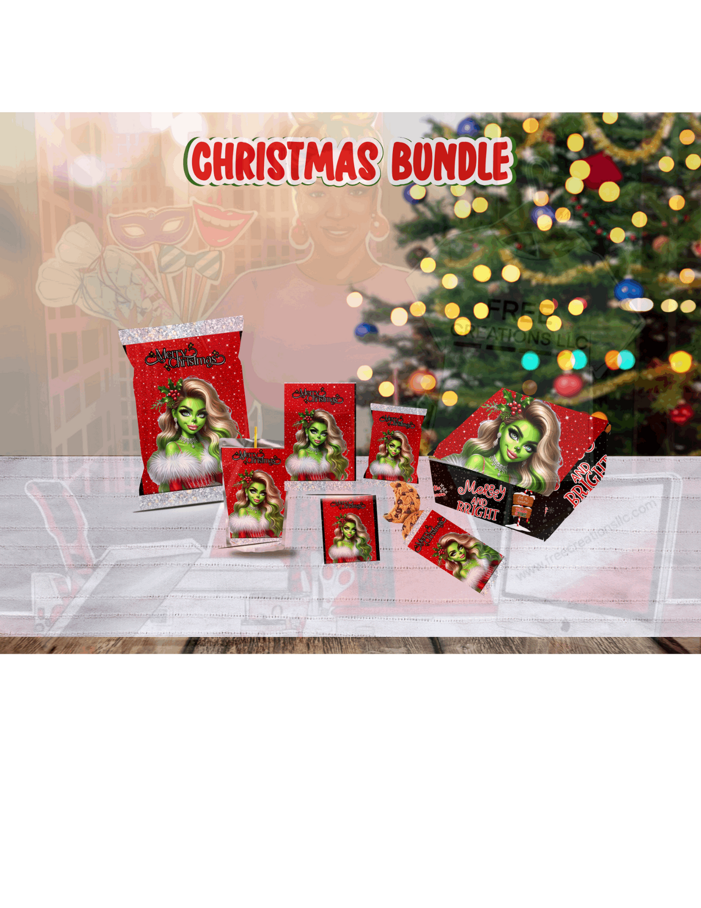 Glam Green Babe Party Bundle | Holiday Favors Ideas | FREE CREATIONS LLC
