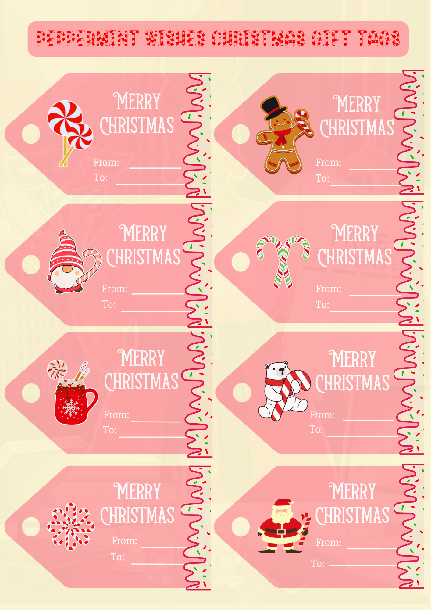 Peppermint Wishes Gift Tags