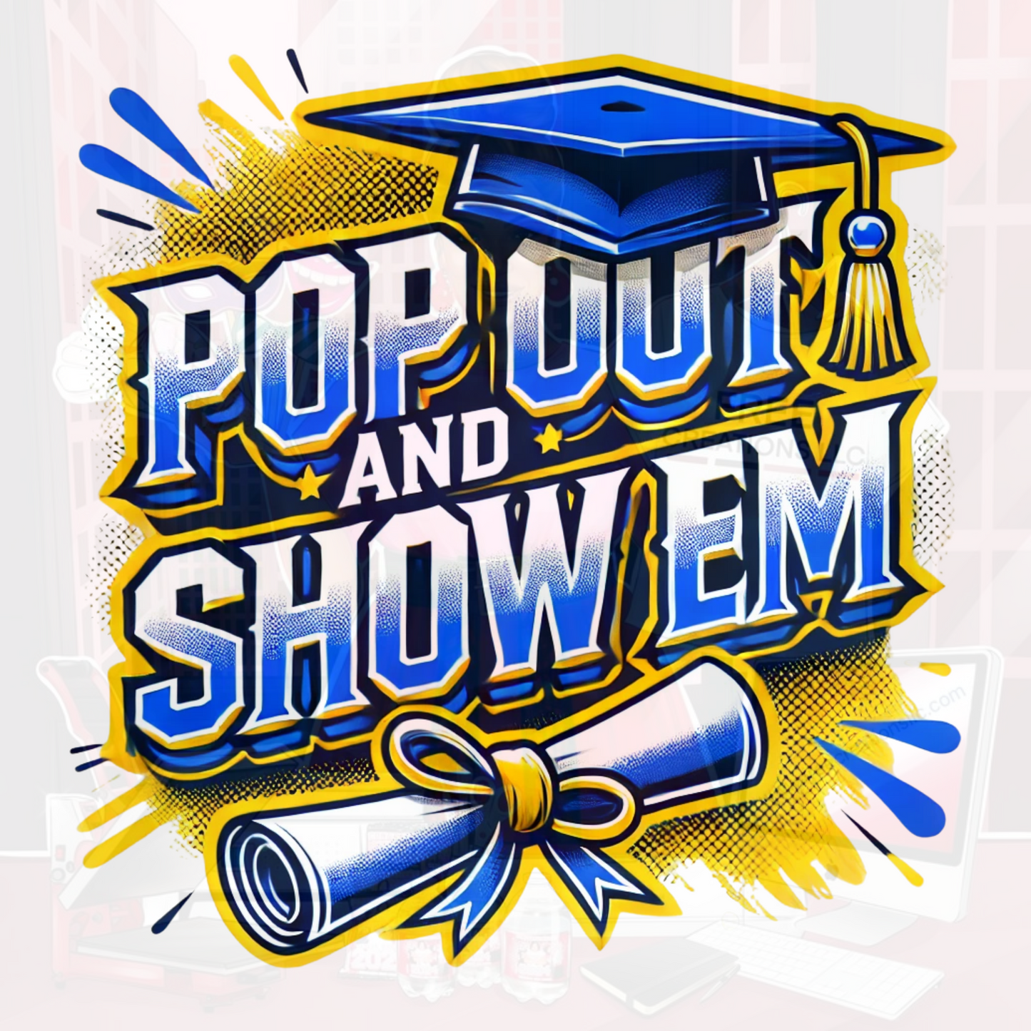 Blue & Yellow "Pop Out" Graduation PNG