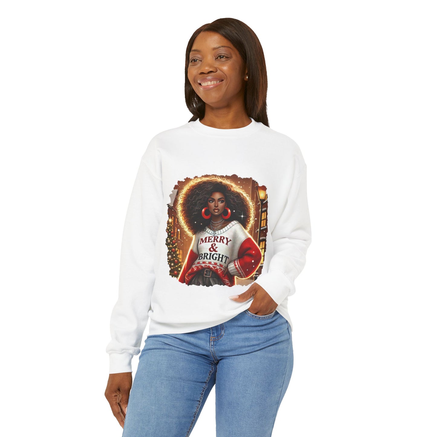 Merry and Bright Sweatshirt | Crewneck Sweatshirt | FREE CREATIONS LLC