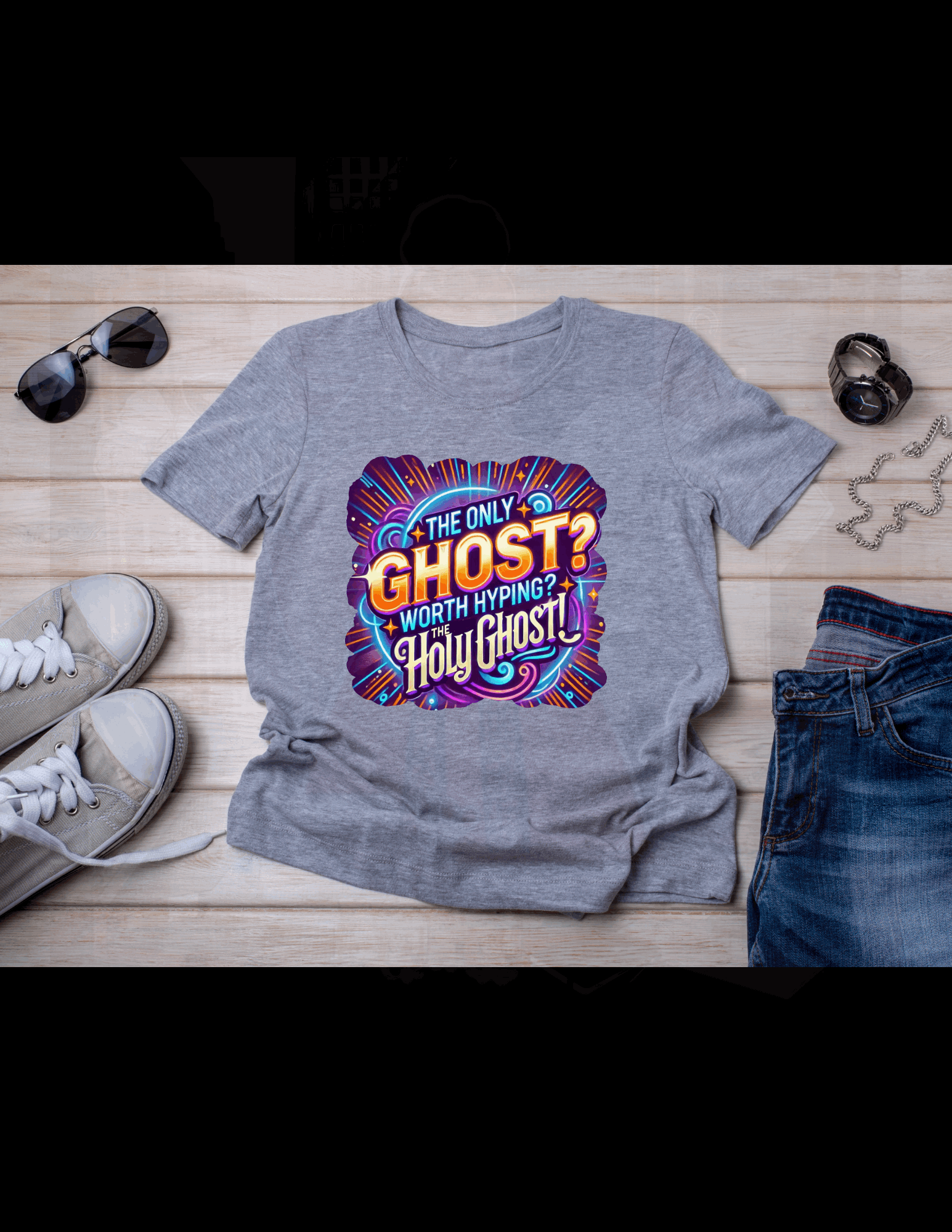 The Only Ghost Worth Hyping? The Holy Ghost - Holy-Ween T-Shirt Design Template, Editable & Faith-Inspired