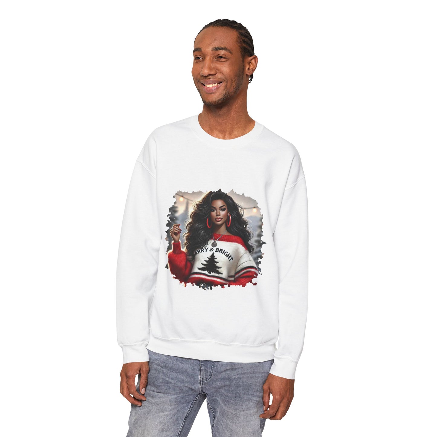 Merry & Bright Sweatshirt | Holiday Sweatshirt | FREE CREATIONS LLC