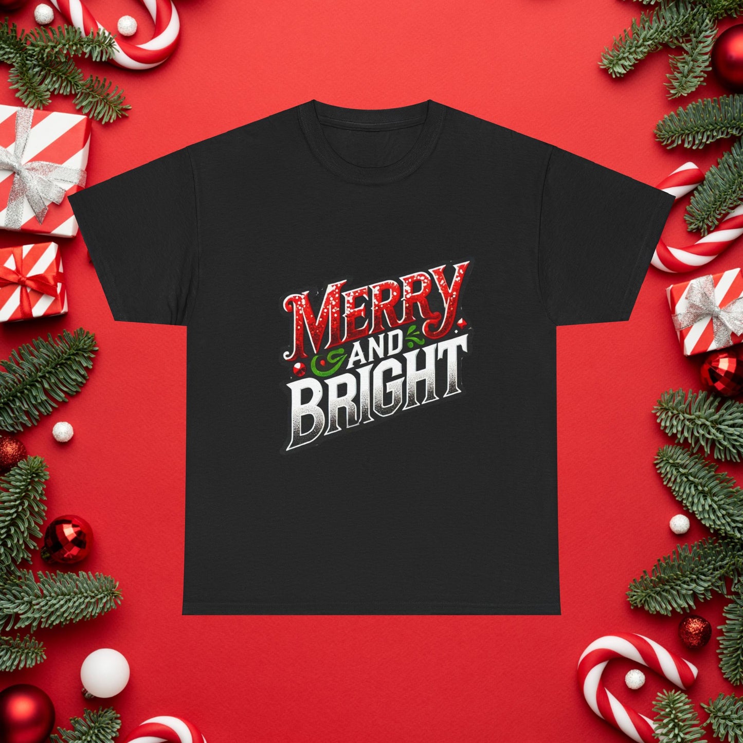 Merry and Bright T-Shirt | Festive Tee Shirts | FREE CREATIONS LLC