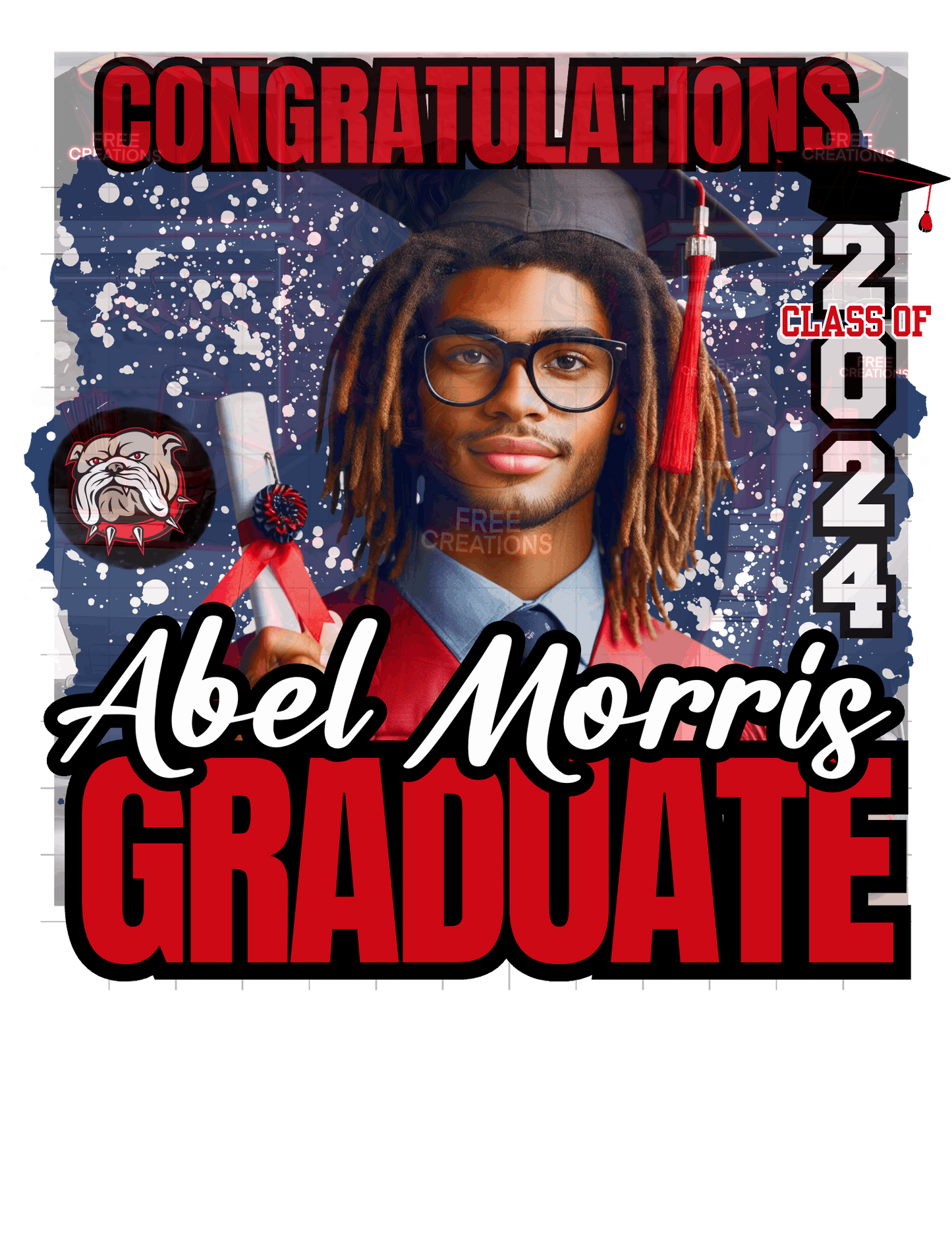 Red and Blue Graduation Design - Editable Template for Invitations, Apparel & Party Decor