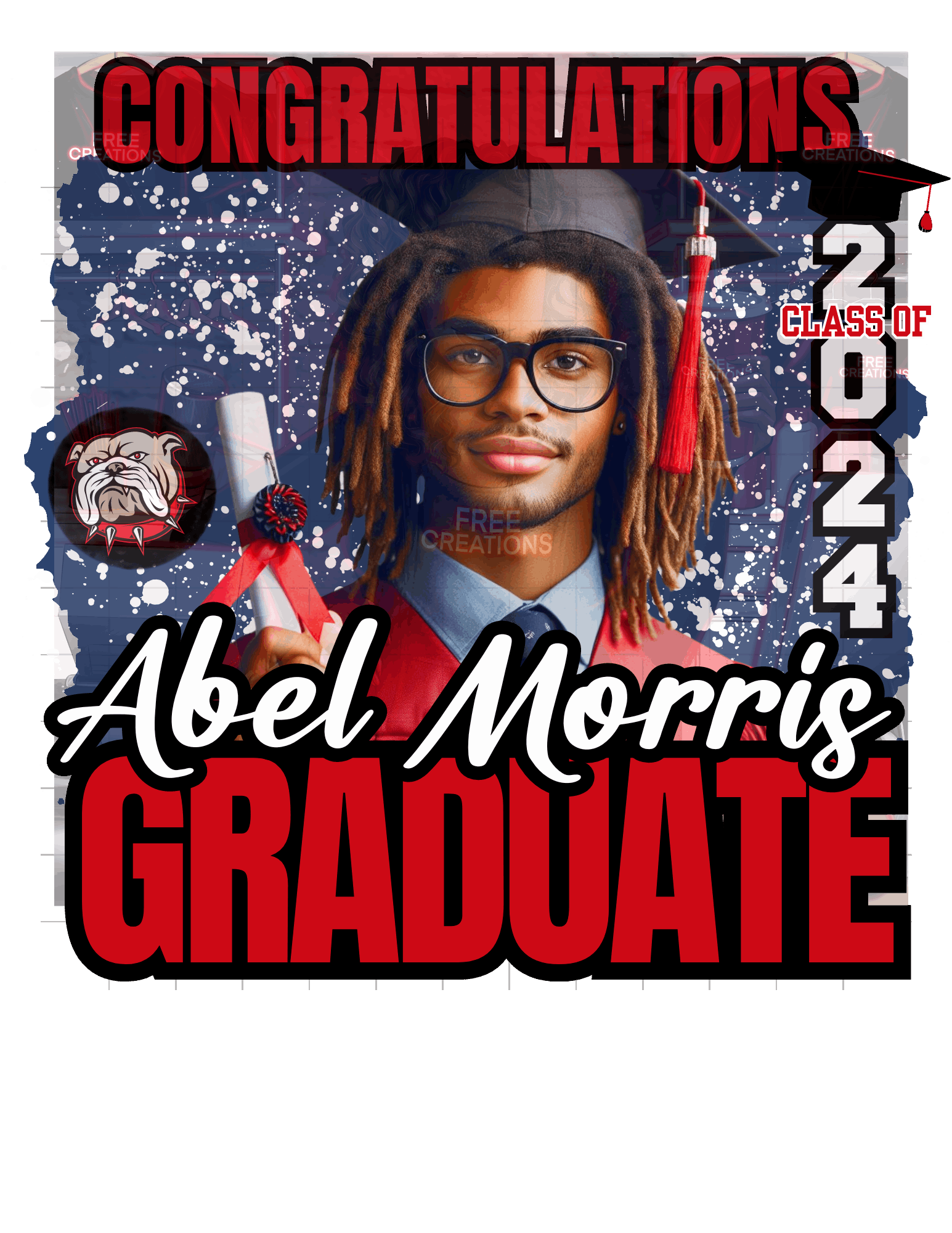 Red and Blue Graduation Design - Editable Template for Invitations, Apparel & Party Decor