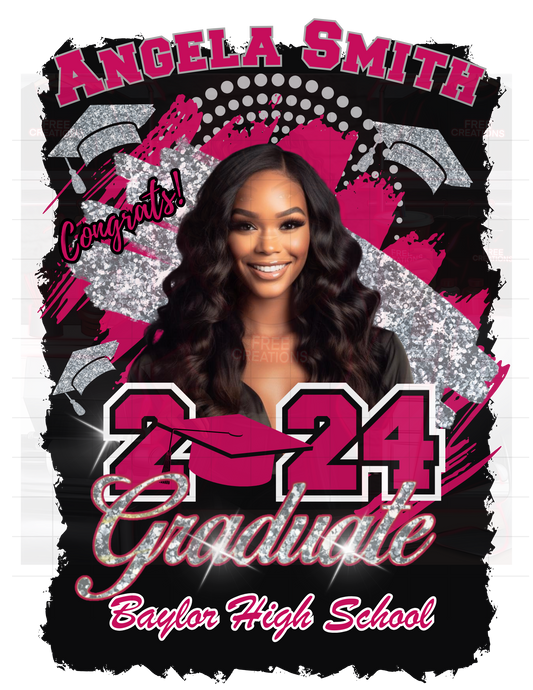 Pink and Silver Graduation Design - Editable Template for Grad Invitations, Apparel & Party Decor