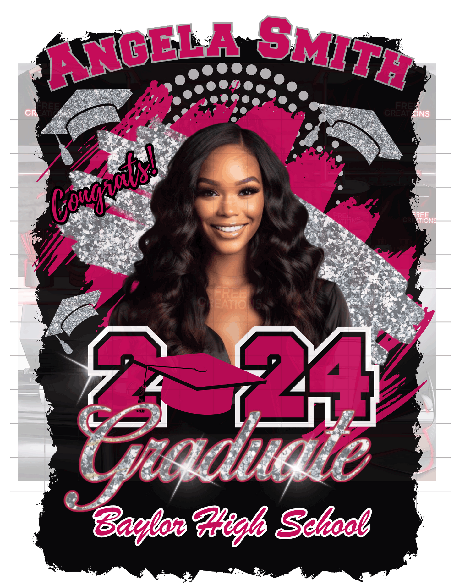 Pink and Silver Graduation Design - Editable Template for Grad Invitations, Apparel & Party Decor