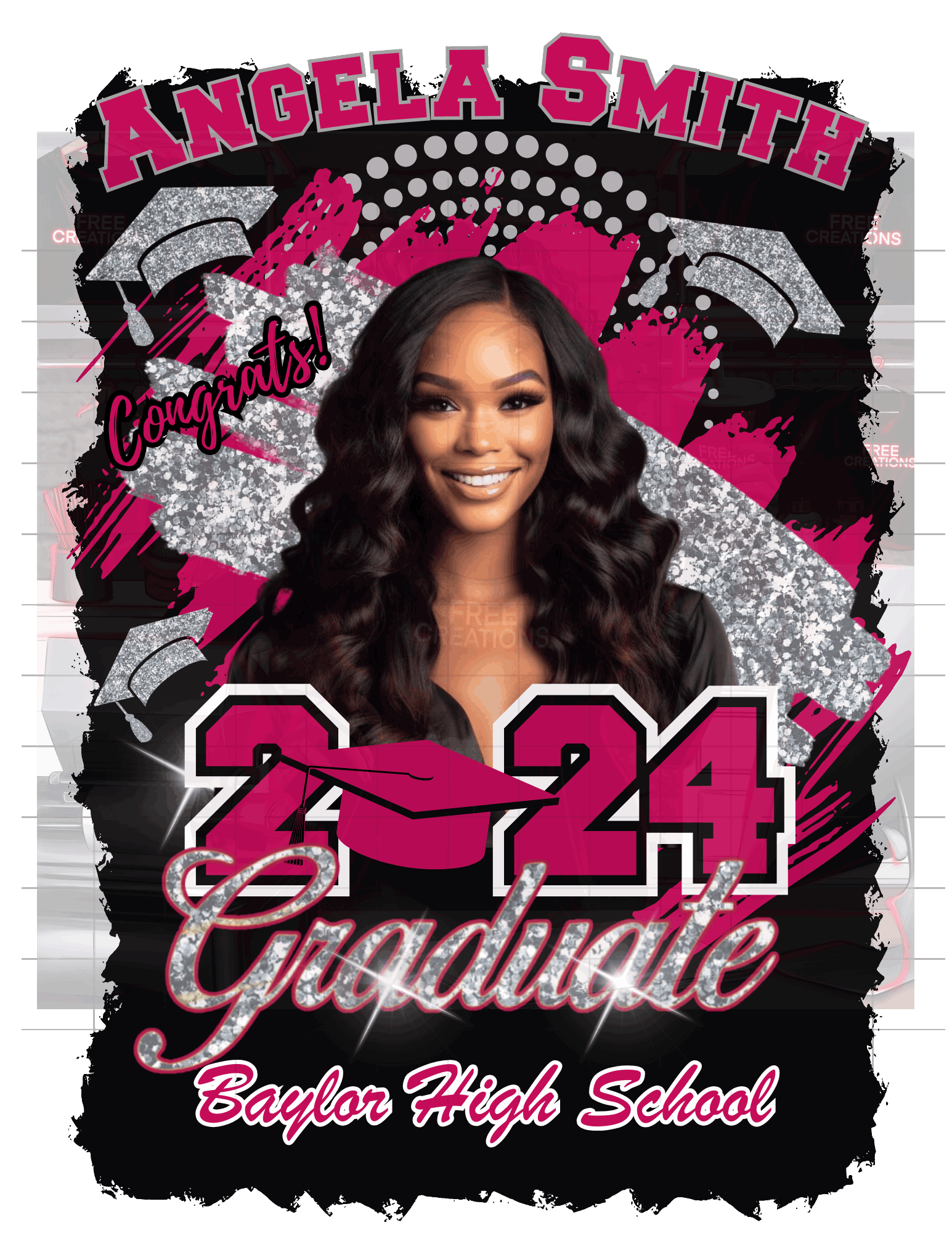 Pink and Silver Graduation Design - Editable Template for Grad Invitations, Apparel & Party Decor