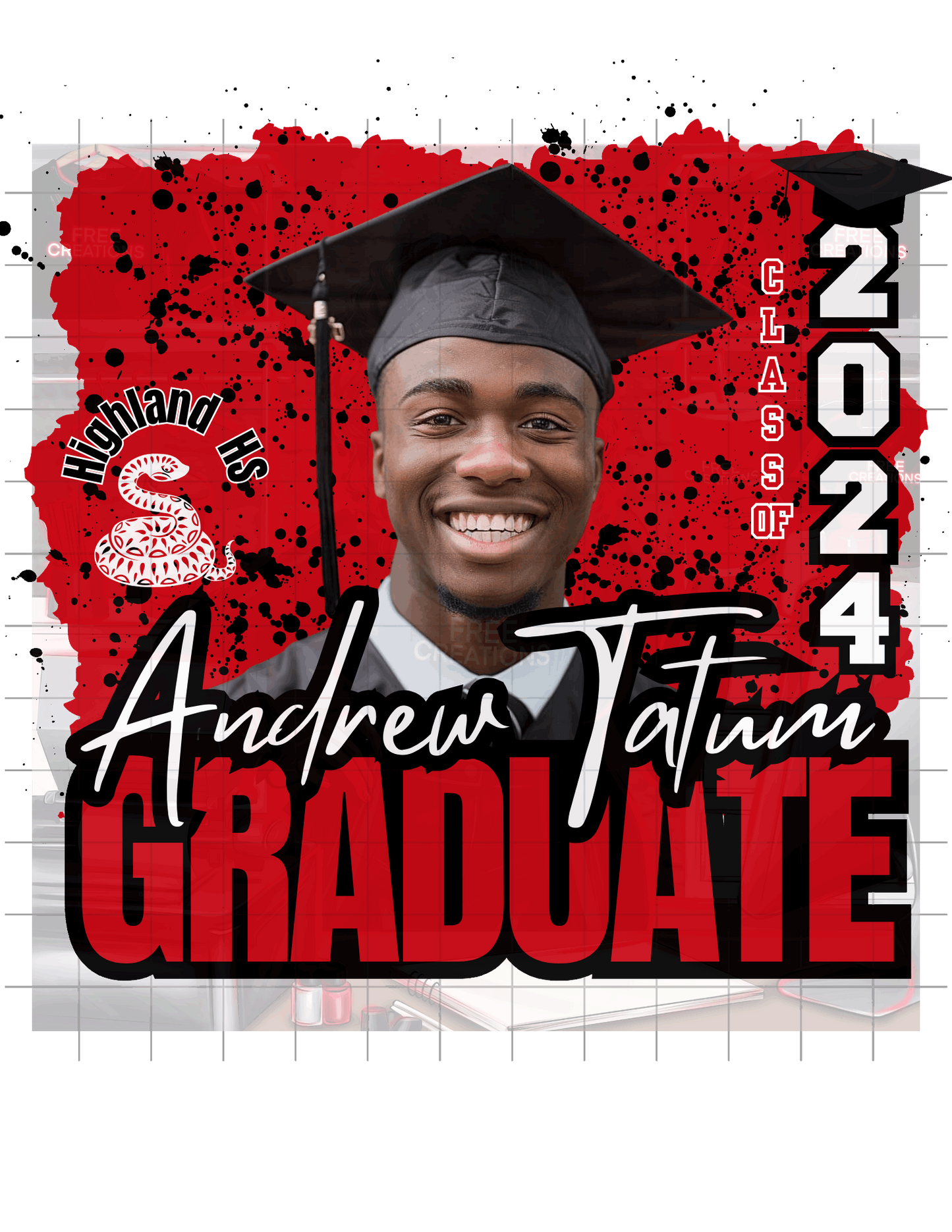 Red and Black Graduation Design - Editable Template for Announcements, Apparel & Party Decor