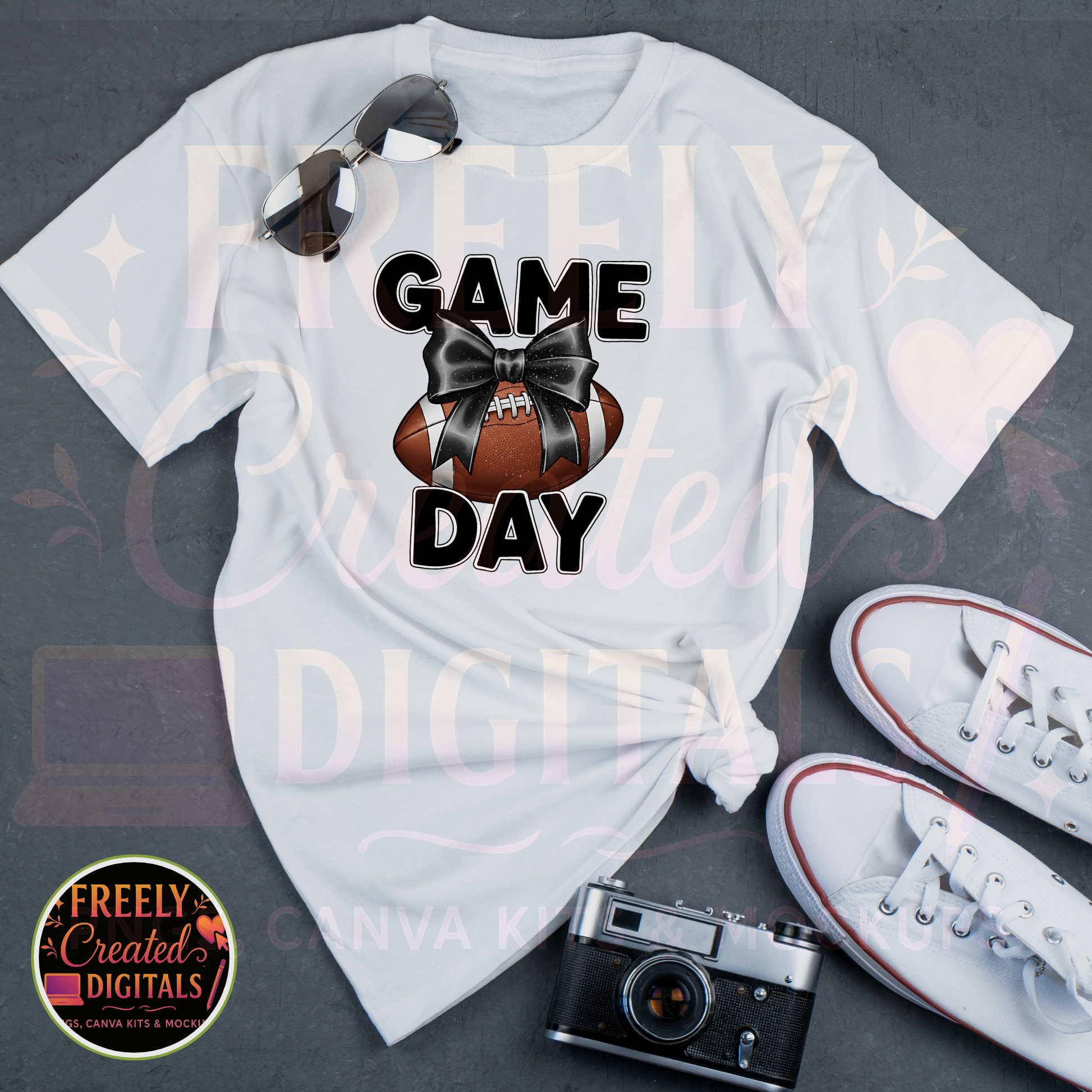 Black Game Day Bow PNG| FREE Creations LLC