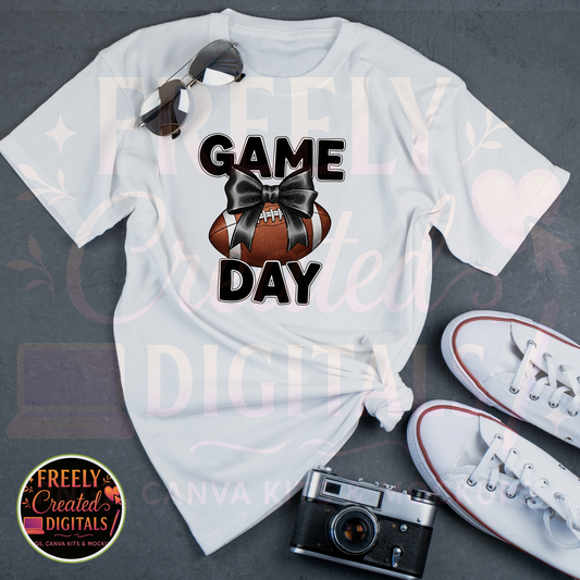 Black Game Day Bow PNG| FREE Creations LLC