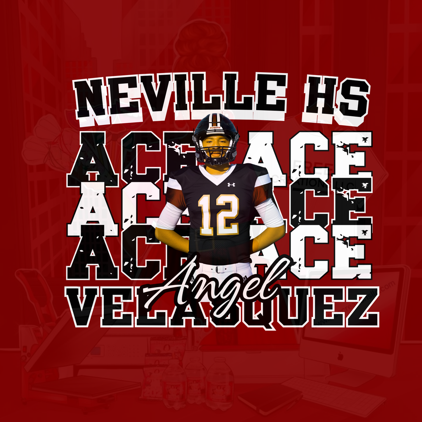 Black & White Stacked Football Design| FREE Creations LLC