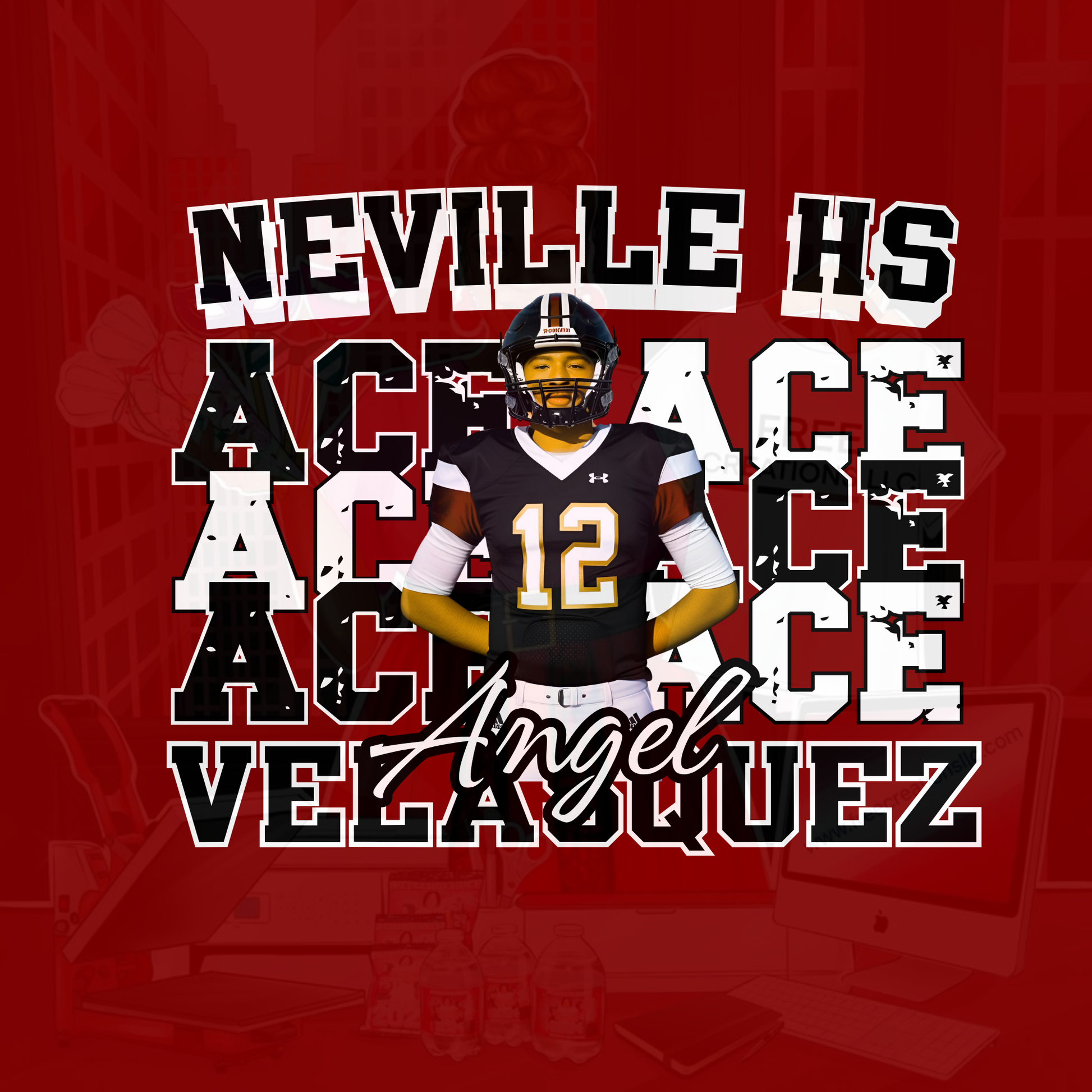 Black & White Stacked Football Design| FREE Creations LLC