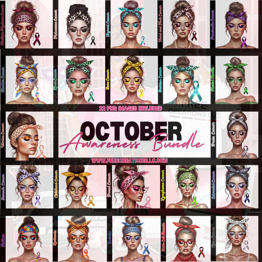 October Awareness Bundle: Volume 2 - Caucasian Women PNG Designs for Awareness