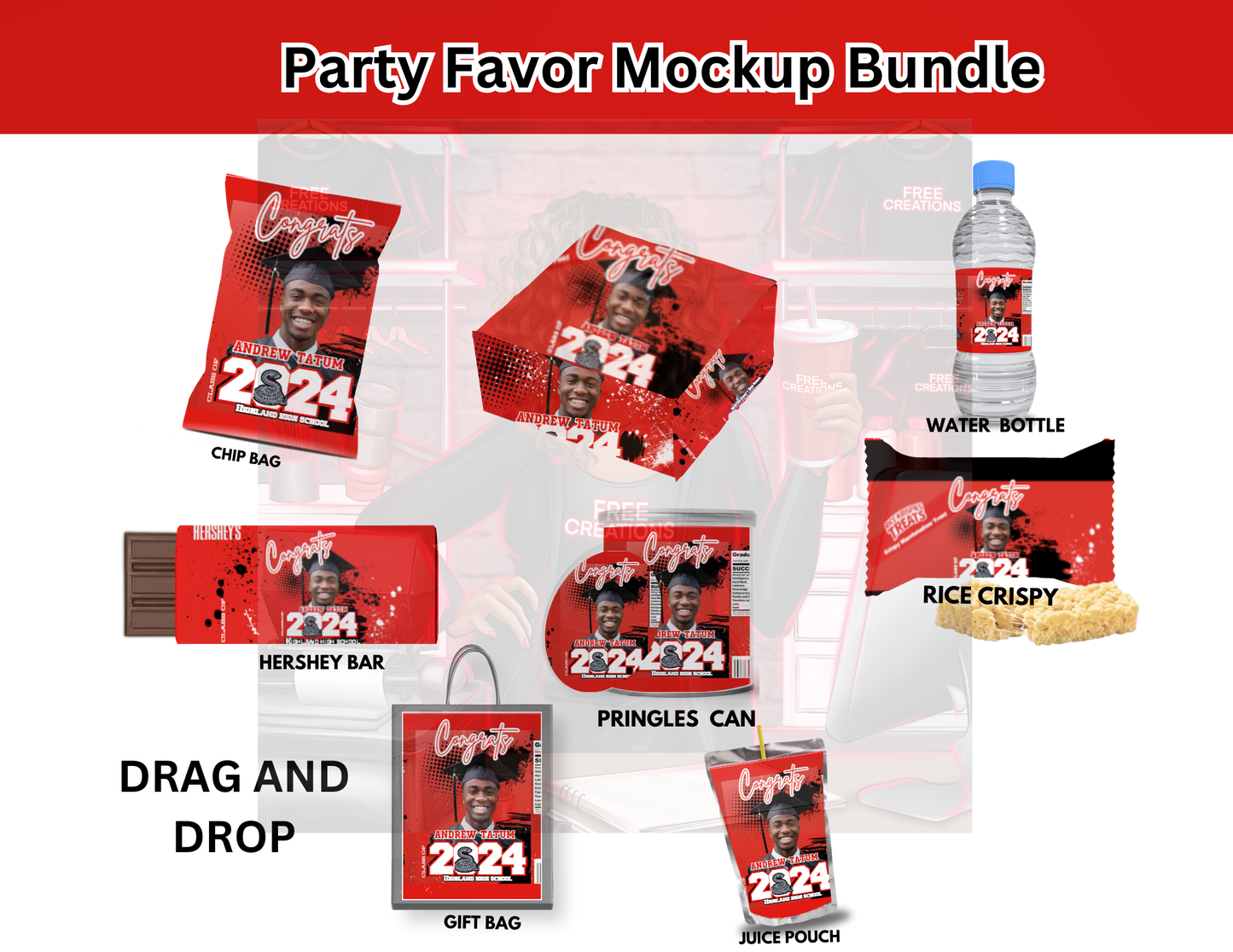 Editable Male Graduation Party Favor Bundle - Customizable Templates for Grad Gifts & Decor