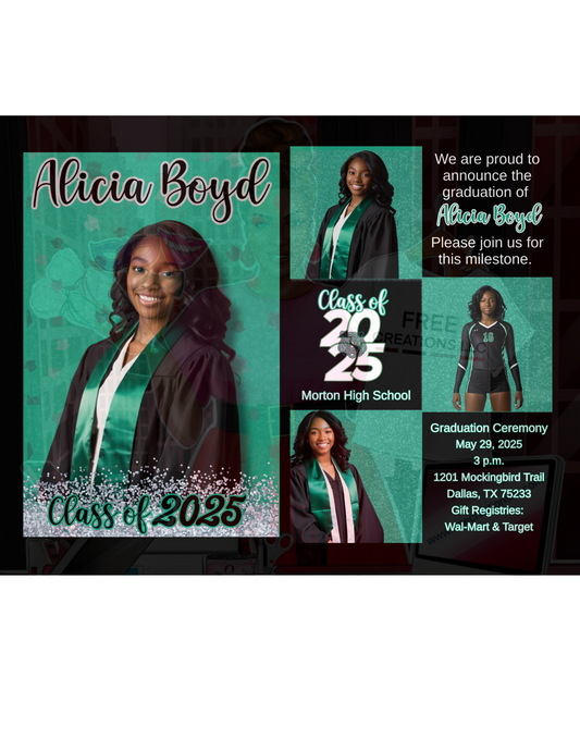 Green & Black Grad Invite