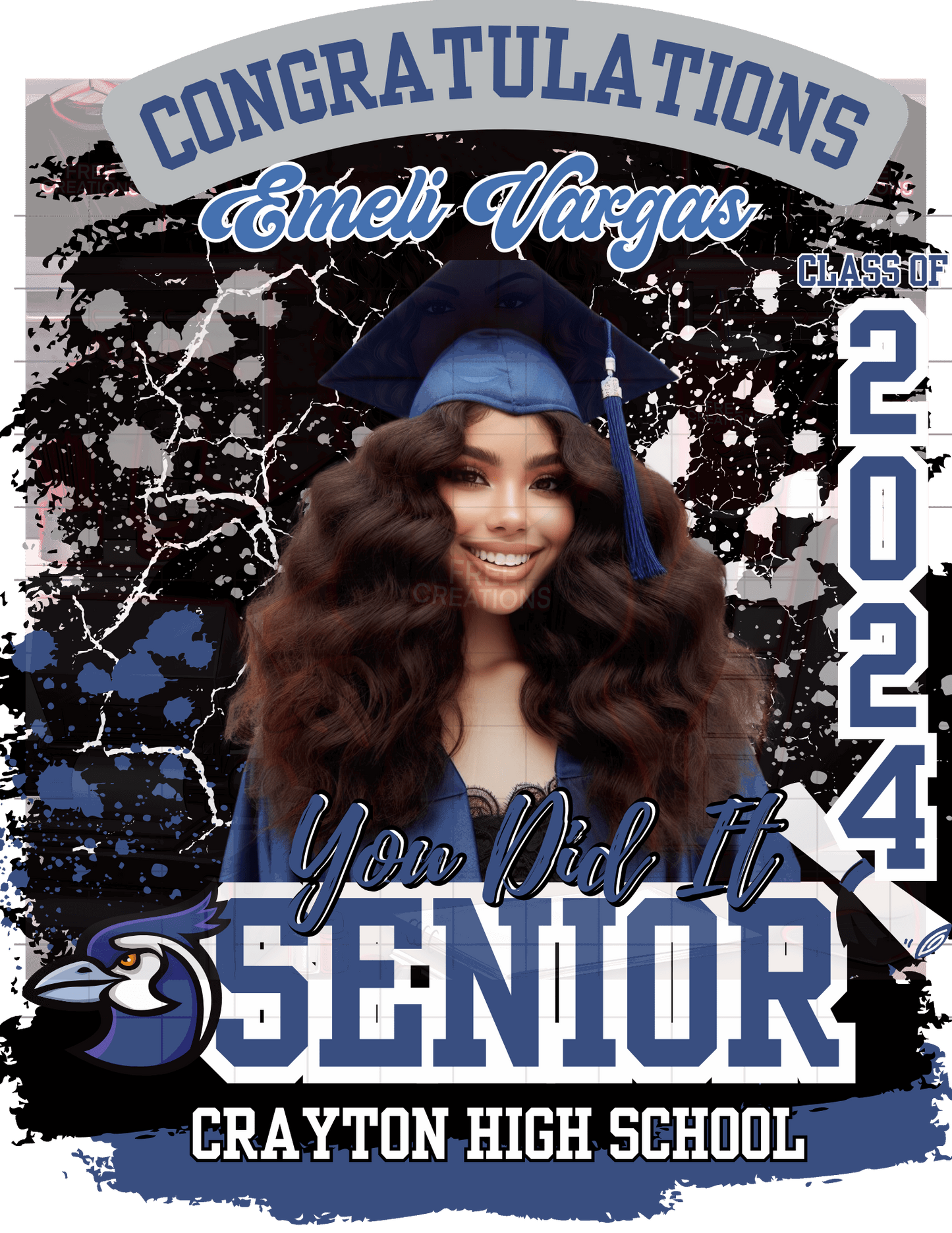 Blue & Black Graduation Design - Editable Template for Graduation Invitations, Apparel & Decorations - FREE CREATIONS LLC