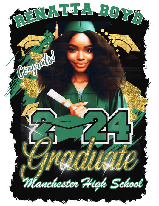 Green and Gold Graduation Design - Editable Template for Grad Invitations, Apparel & Decorations - FREE CREATIONS LLC